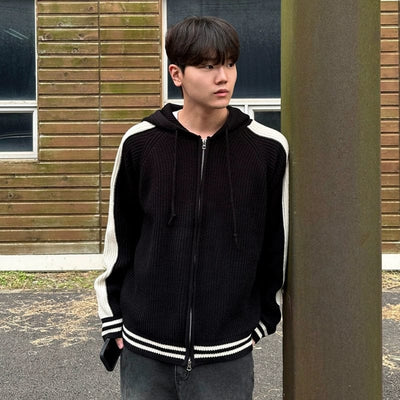 RT No. 10320 TWO-TONE KNITTED ZIP-UP HOODIE