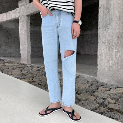 RT No. 4468 LIGHT BLUE RIPPED STRAIGHT JEANS