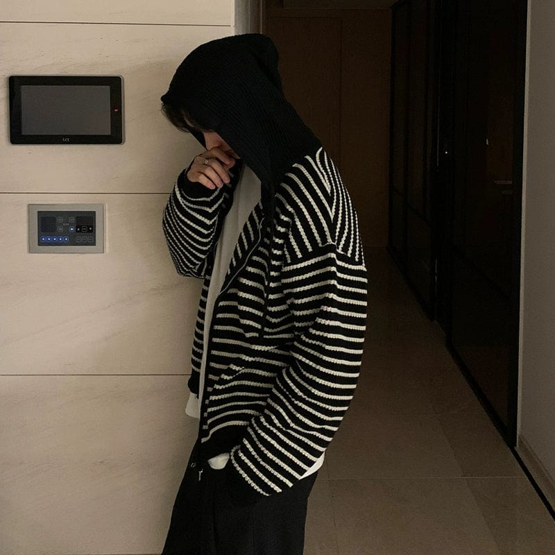 RT No. 10321 STRIPED KNITTED ZIP-UP HOODIE