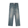 RTK (W) No. 1351 BLUE DISTRESSED STRAIGHT DENIM JEANS