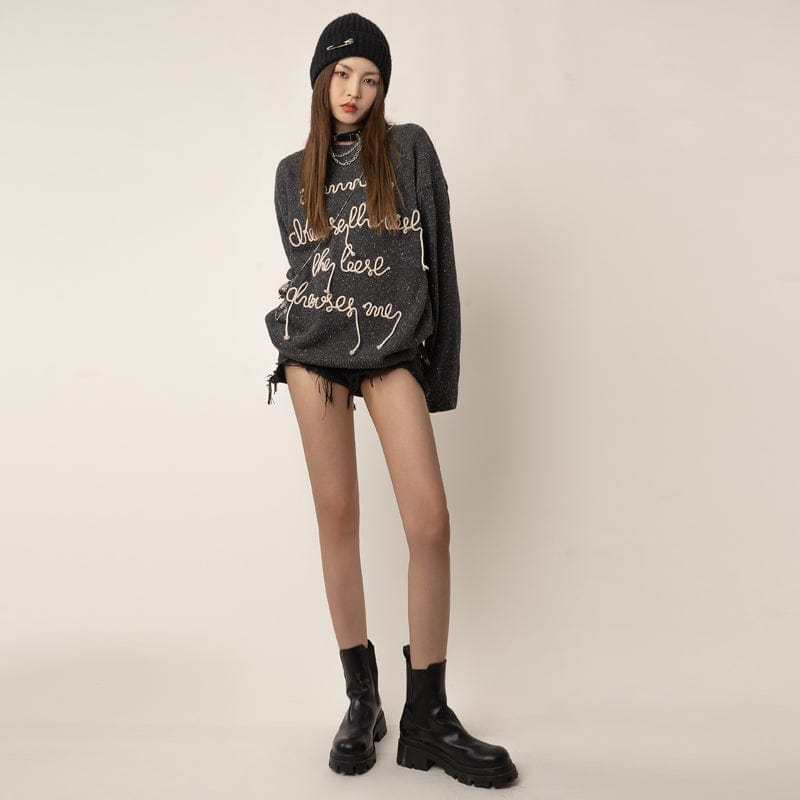 RTK (W) No. 1409 KNITTED EMBROIDERED CURSIVE PULLOVER SWEATER