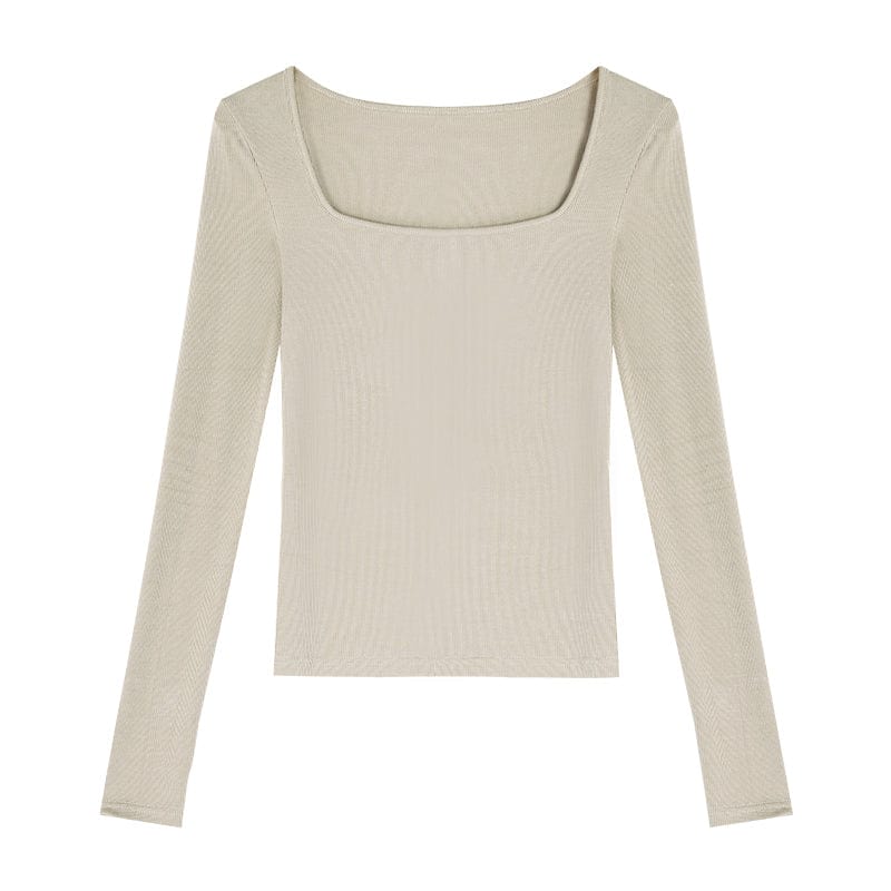 RTK (W) No. 1237 KNITTED SQUARE COLLAR SLIM LONGSLEEVE TOP