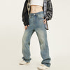 RTK (W) No. 1351 BLUE DISTRESSED STRAIGHT DENIM JEANS