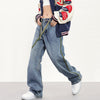 RTK (W) No. 1819 DRAWSTRING WIDE STRAIGHT DRAPE DENIM JEANS