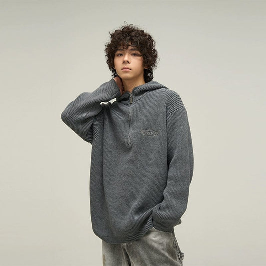 RT No. 10064 KNIT HALF ZIP-UP HOODED SWEATER