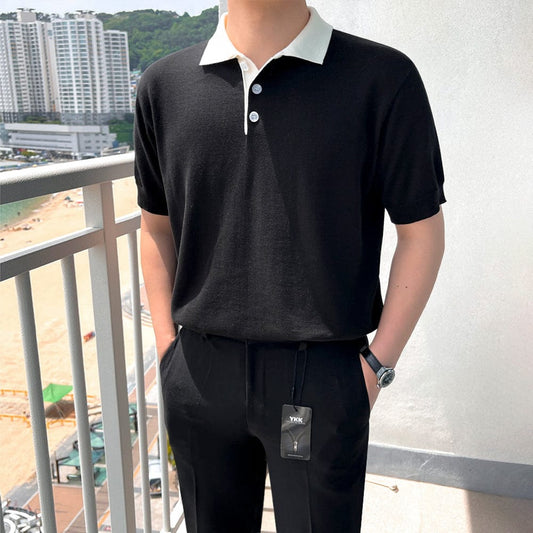 RT No. 9167 BLACK KNIT CONTRAST POLO SHIRT