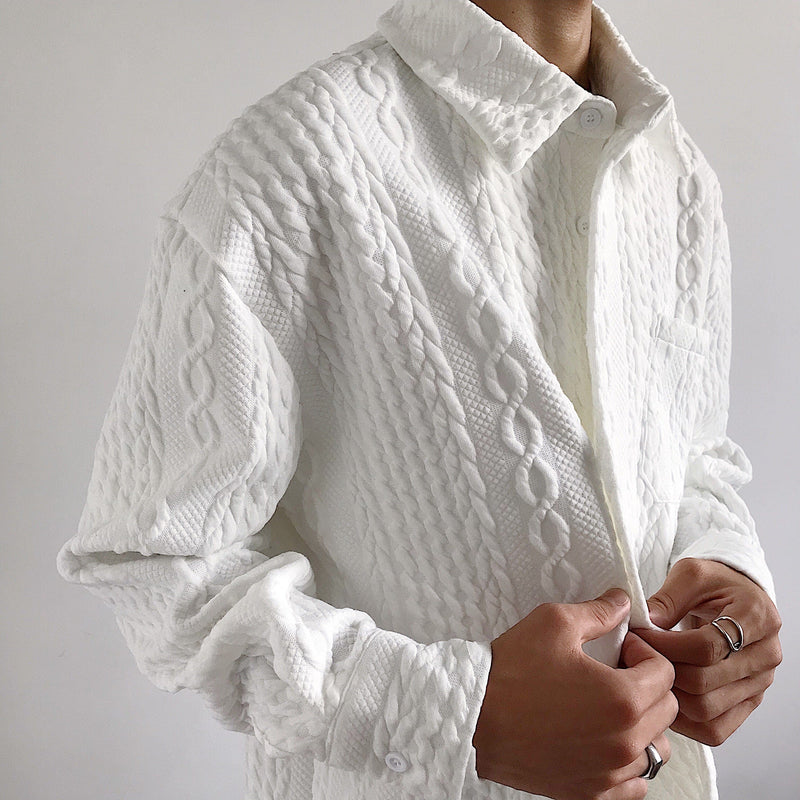RT No. 4256 WHITE TWISTED KNITTED COLLAR SHIRT
