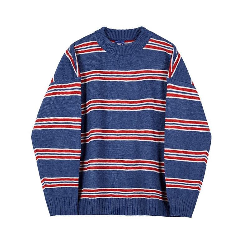 RT No. 3332 BLUE KNITTED STRIPED SWEATER