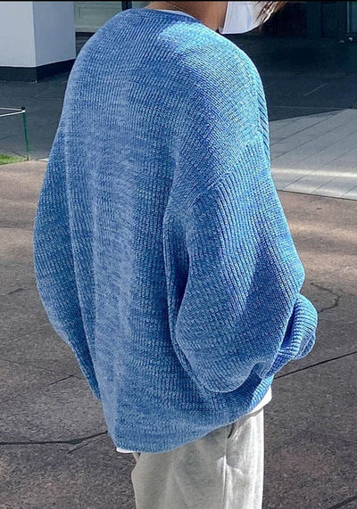 RT No. 6131 BLUE KNITTED OVERSIZE CREWNECK SWEATER