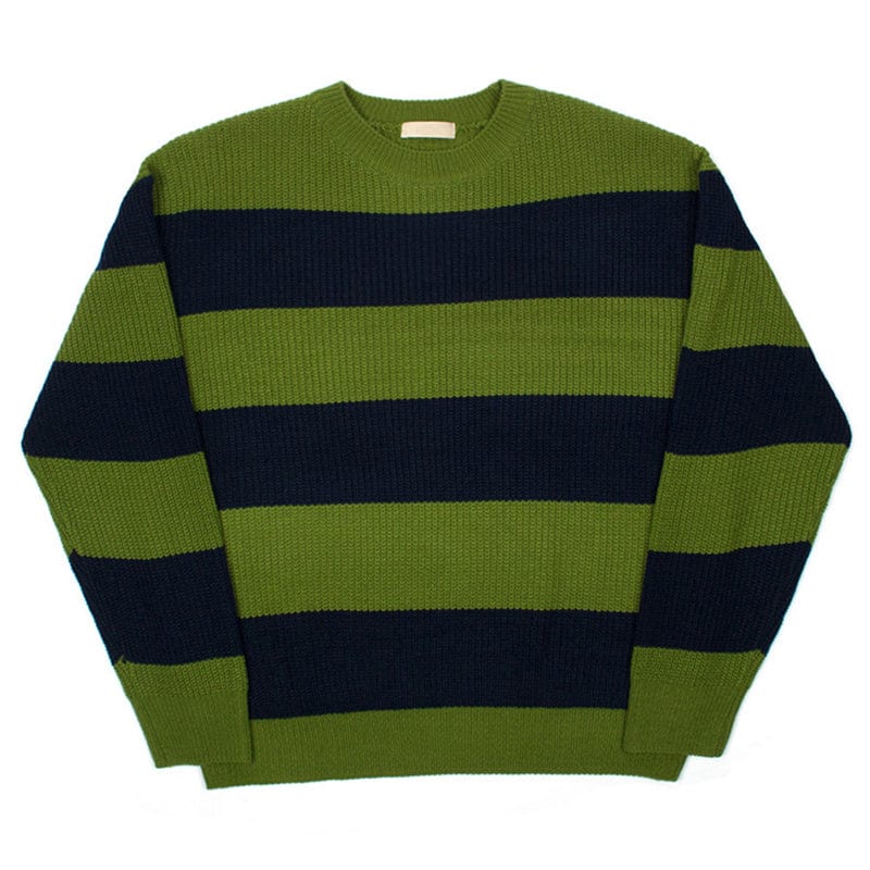 RT No. 7044 KNITTED BLUE-GREEN STRIPED SWEATER