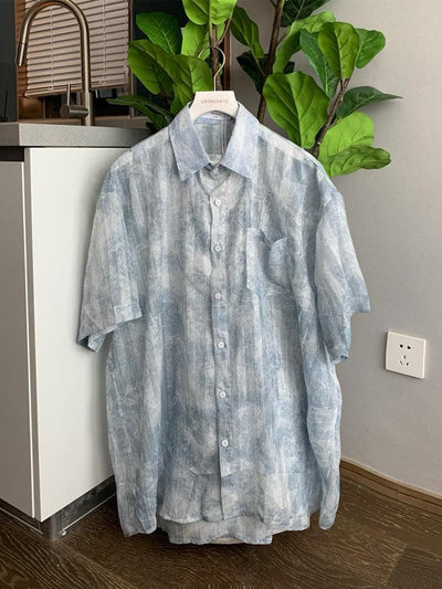 RT No. 5321 MARBLE PATTERN BUTTON-UP S/S SHIRT