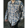 RT No. 9742 DISTRESSED BLUE PLAID SHIRT