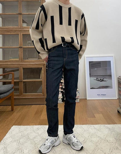 RT No. 7016 KNITTED VERTICAL STRIPED PULLOVER SWEATER