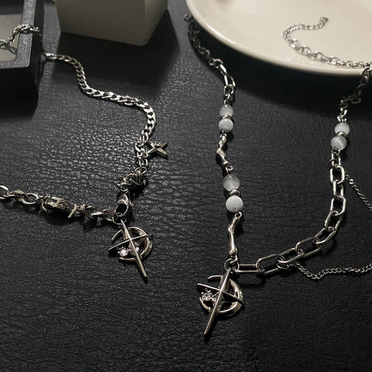 STAR CROSS PENDANT MULTI-CHAIN NECKLACE