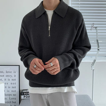 RT No. 6151 KNITTED HALF ZIP-UP COLLAR SWEATER