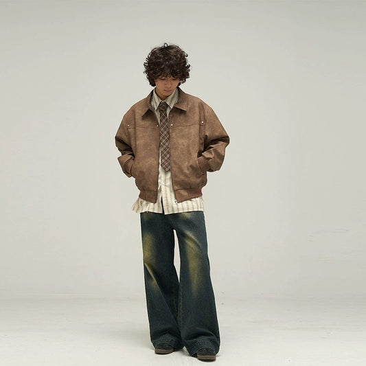 RT No. 10042 LEATHER ZIP-UP JACKET