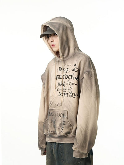 RT No. 11130 DISTRESSED GRAPHIC LETTERED PULLOVER HOODIE
