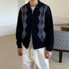 RT No. 6146 KNITTED STAND COLLAR DIAMOND ZIP-UP SWEATER