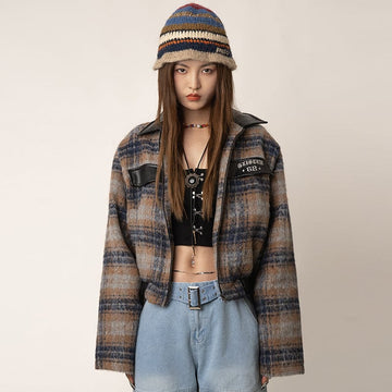 RTK (W) No. 1420 PLAID WOOLEN COLLAR SHIRT JK