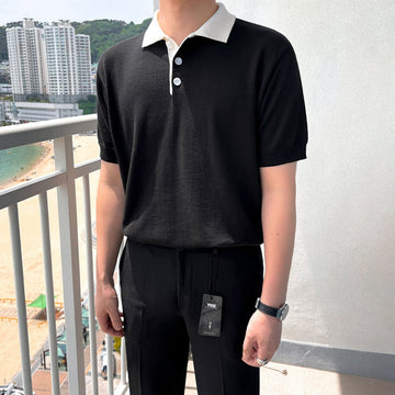 RT No. 9167 BLACK KNIT CONTRAST POLO SHIRT