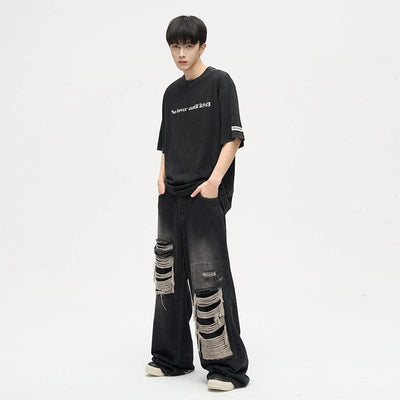 RT No. 10130 DISTRESSED BAGGY WIDE STRAIGHT DENIM JEANS