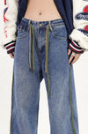 RTK (W) No. 1819 DRAWSTRING WIDE STRAIGHT DRAPE DENIM JEANS