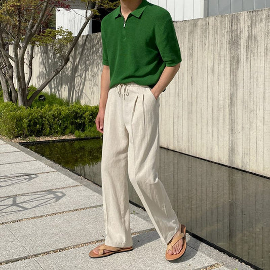 RT No. 8030 KHAKI CREAM LINEN CASUAL WIDE PANTS