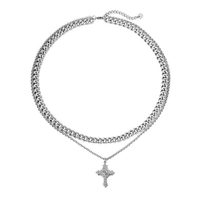 DOUBLE LAYER CROSS CHAIN NECKLACE