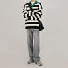 RT No. 6594 STRIPED GREEN COLLAR V-NECK SWEATER