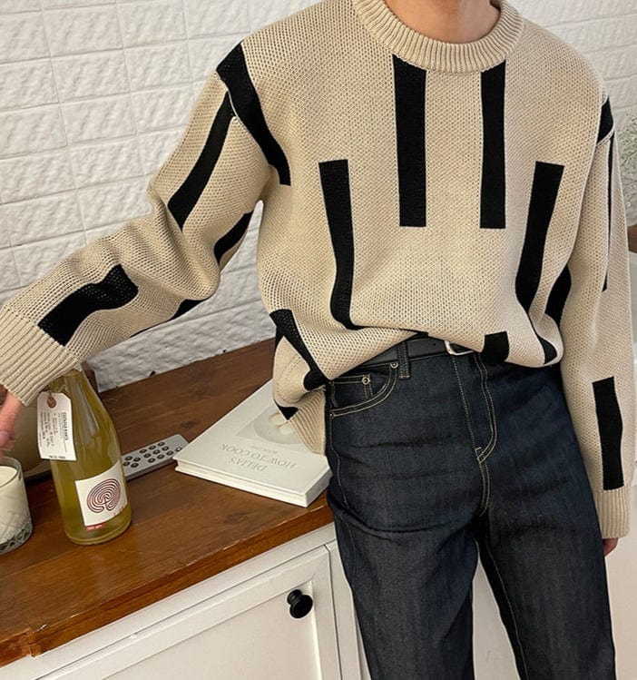 RT No. 7016 KNITTED VERTICAL STRIPED PULLOVER SWEATER