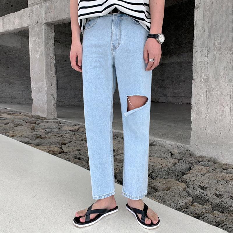 RT No. 4468 LIGHT BLUE RIPPED STRAIGHT JEANS