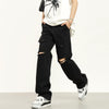 RTK (W) No. 2037 BLACK RIPPED STRAIGHT JEANS