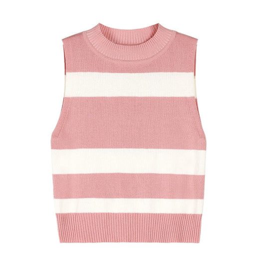 RTK (W) No. 3020 KNIT STRIPED MOCK-NECK SLEEVELESS VEST TOP