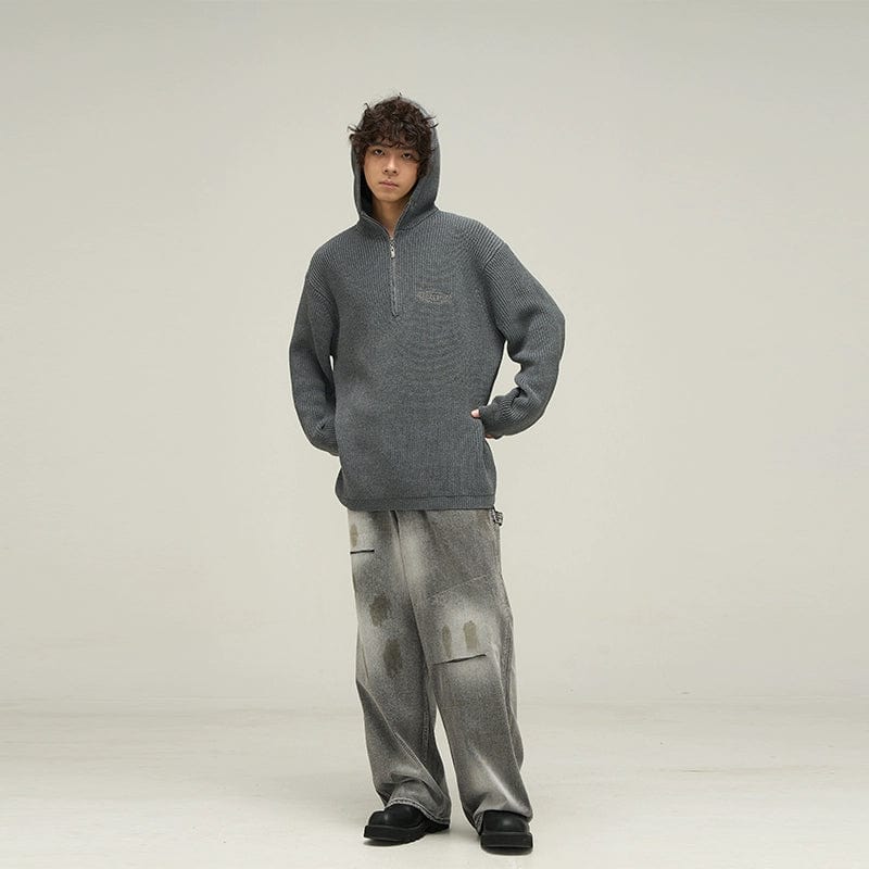 RT No. 10064 KNIT HALF ZIP-UP HOODED SWEATER
