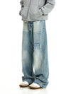 RT No. 10366 BLUE DISTRESSED WIDE STRAIGHT DENIM JEANS