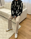 RT No. 7016 KNITTED VERTICAL STRIPED PULLOVER SWEATER