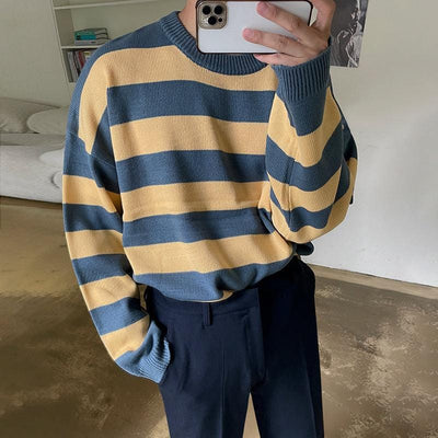 RT No. 5506 KNITTED STRIPED ROUND NECK SWEATER