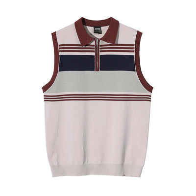 RT No. 8068 KNITTED HALF ZIP-UP SLEEVELESS STRIPED VEST