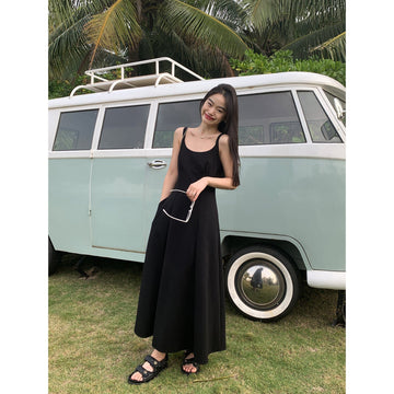 RTK (W) No. 1729 BLACK SLEEVELESS STRAP LONG DRESS