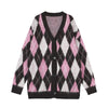 RTK (W) No. 3075 KNITTED V-NECK DIAMOND PLAID CARDIGAN