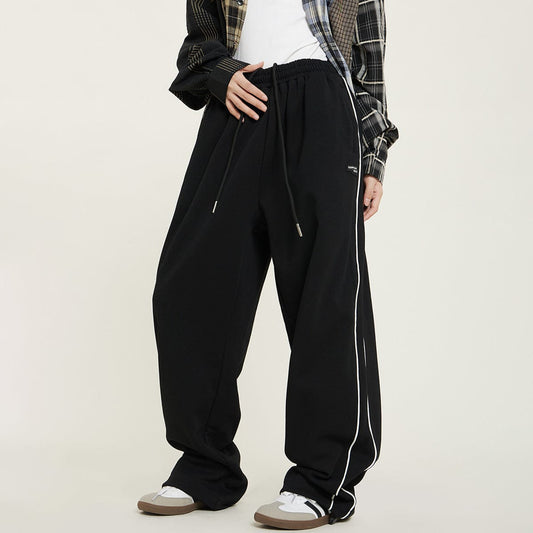 RTK (W) No. 1205 BLACK RETRO STYLED STRIPED WIDE SWEATPANTS