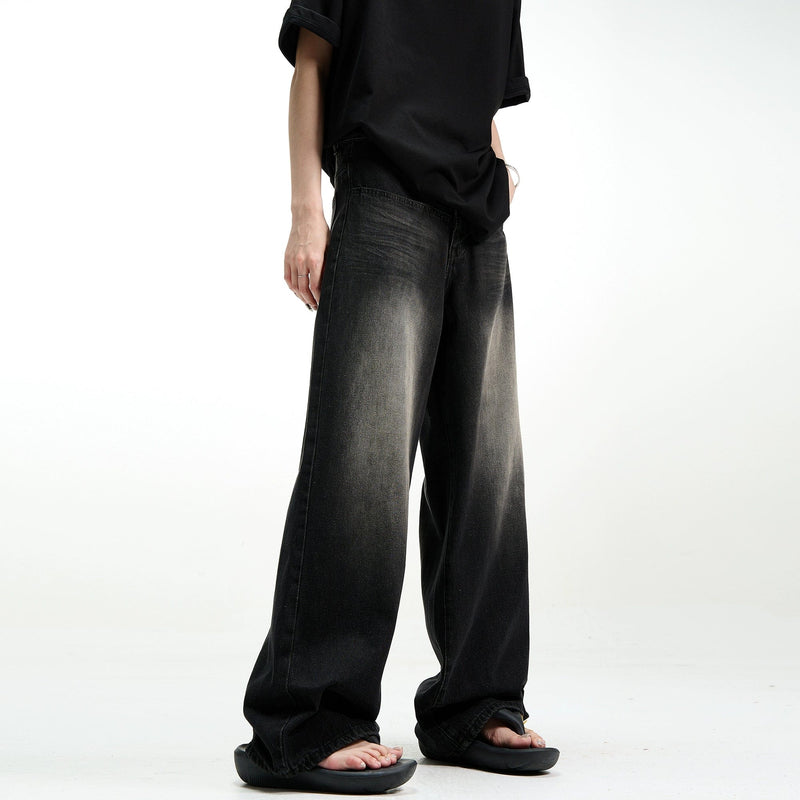 RT No. 11212 WASHED BLACK WIDE STRAIGHT DENIM JEANS