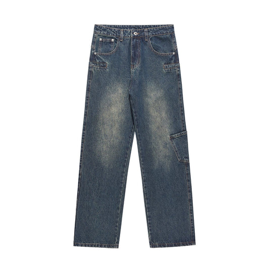 RTK (W) No. 3048 INDIGO BLUE WIDE STRAIGHT DRAPE DENIM JEANS