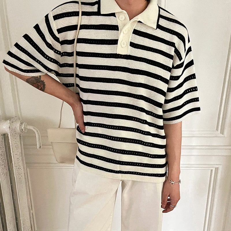 RT No. 8051 KNITTED STRIPED BUTTON UP COLLAR