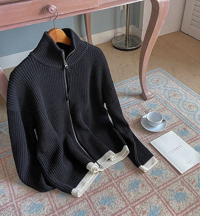 RT No. 6133 KNITTED COLLAR TURTLENECK ZIP-UP SWEATER