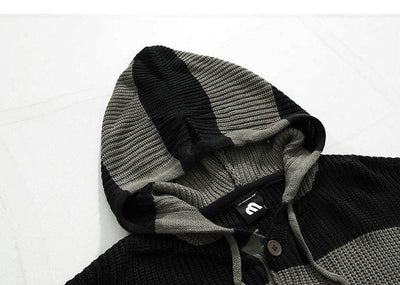 RT No. 5521 KNITTED BUTTON-UP HOODED SWEATER